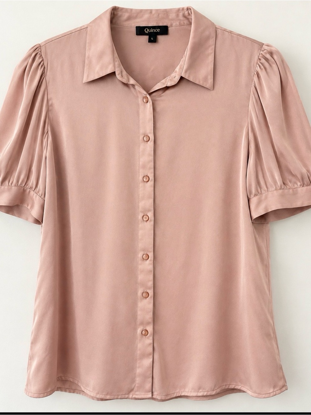 Quince Washable Stretch Silk Puff Sleeve Blouse Vintage Pink L
